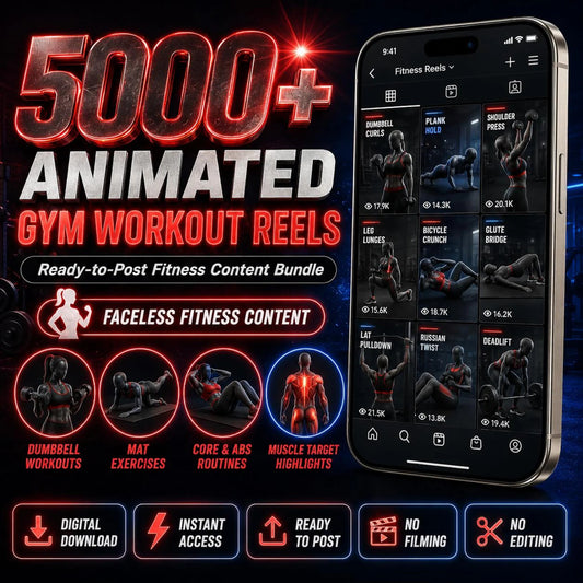 5000+ Animated Gym Workout Reels Bundle | Faceless Fitness Videos for TikTok, Instagram Reels, YouTube Shorts | Ready to Post Digital