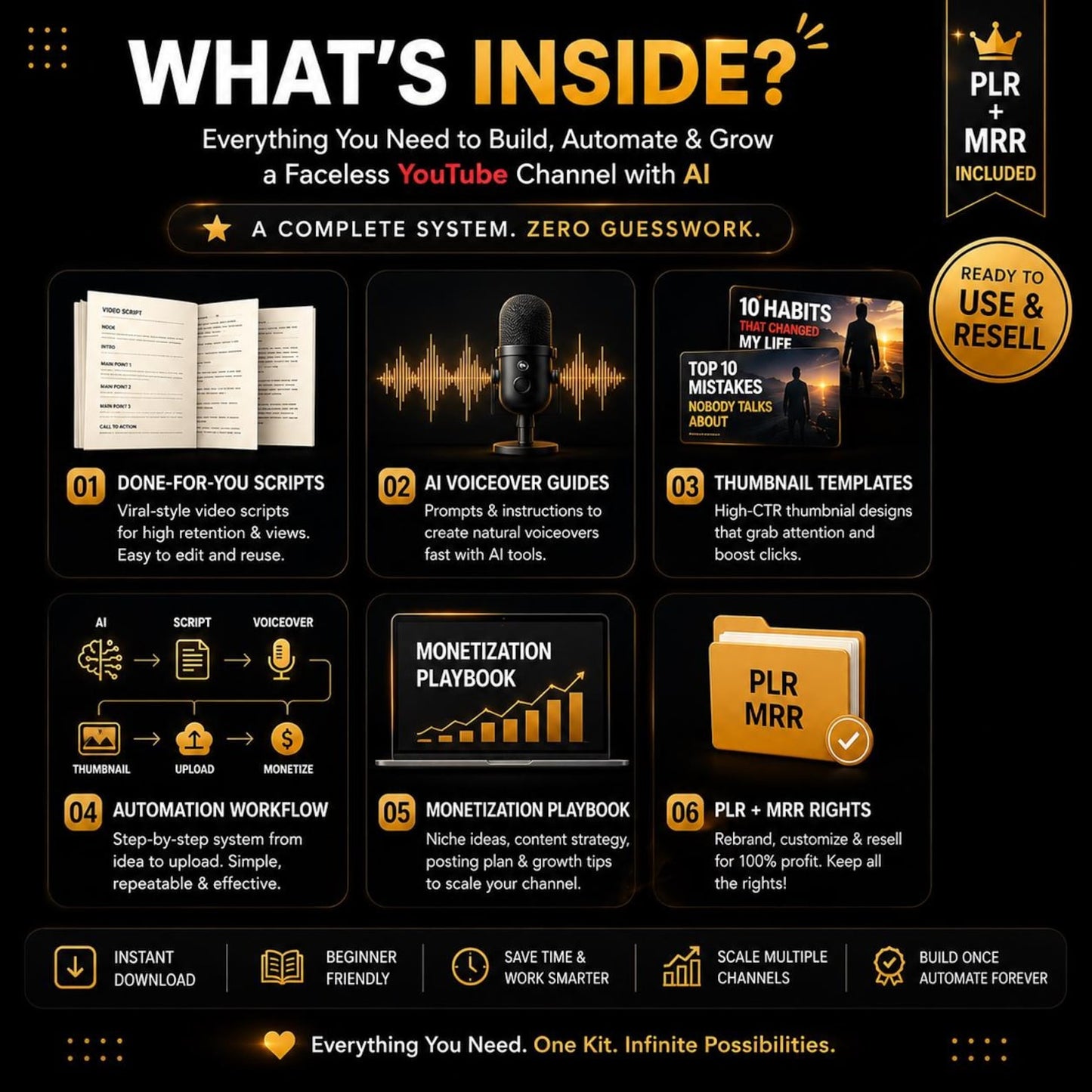 AI YouTube Automation Kit | Faceless Channel System | Scripts Voiceovers Thumbnails Workflow | PLR MRR Digital Download